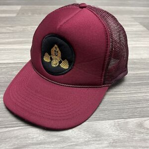 Vintage 80s‎ Worlds Gym Snapback Hat Burgundy Trucker Bodybuilding Embroidered